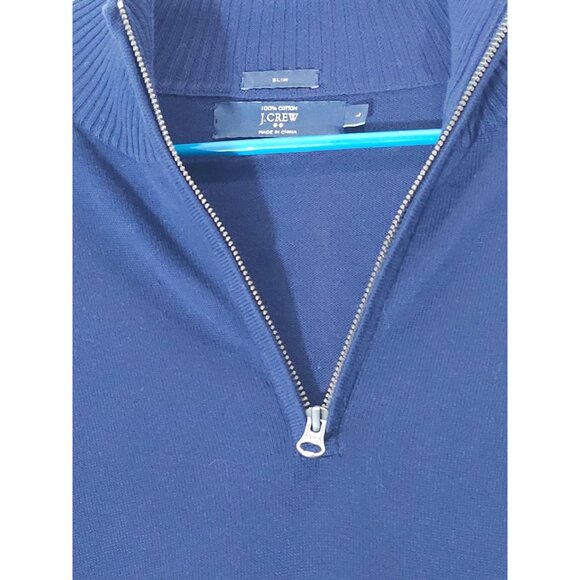 J.Crew Slim Fit Cotton Half-Zip Sweater Dark Blue Ribbed Collar - Picture 2 of 14